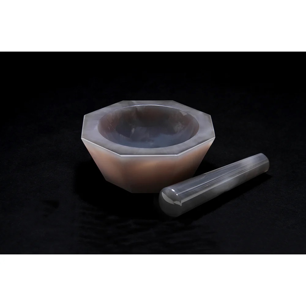 KIDO 6-546-17 Agate Mortar Shallow Type with Pestle (φ120×φ150×40mm)