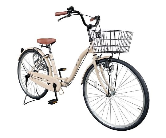 IKESHO M-515-BE Folding city bike (26 inches, with light, lock and basket, thick tube, beige)