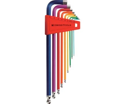 PB Swiss Tools 212LH-10RB Rainbow long ball hex wrench set of 9pcs