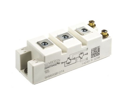 Semikron SKM50GB12T4 SEMITRANS2 N-Channel Dual Half Bridge IGBT Module (81A max, 1200V, Panel Mount)