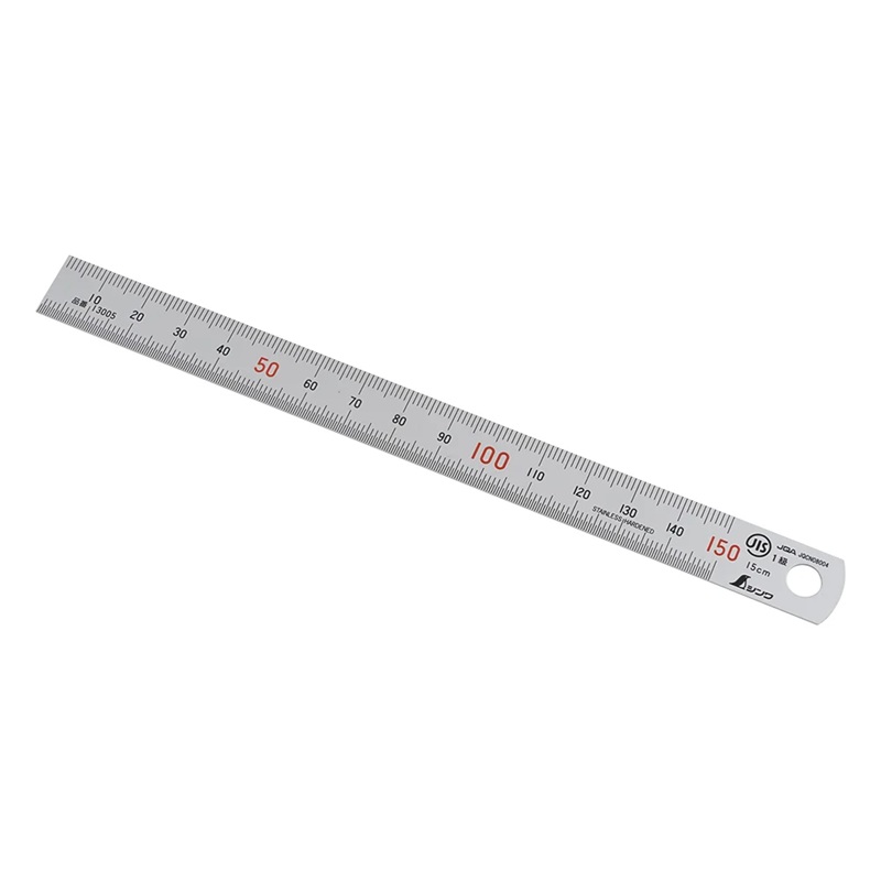Shinwa Rules 13005 Straight scale silver 15cm with red numbers JIS