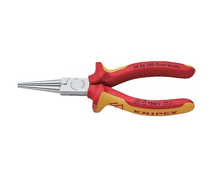 KNIPEX 3036-160 Insulated 1000V long nose pliers (round tip, 160mm)