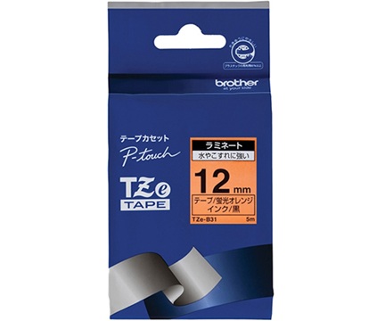 Brother Industries TZe-B31 P-touch Laminated Tape Width 12mm (Black Characters/Fluorescent Orange)
