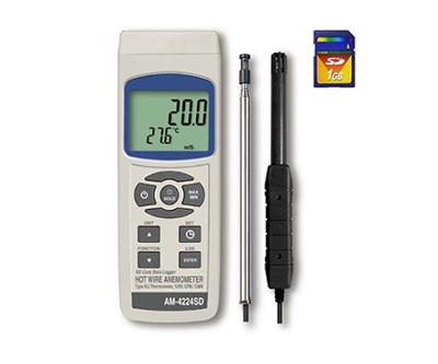 MOTHERTOOL AM-4224SD(KOUSEI) SD data logger digital hot wire anemometer with calibration certificate (0.2 - 25m/s, 0 - 45000cm3/min, 0 - 50oC, 5 - 95%RH)