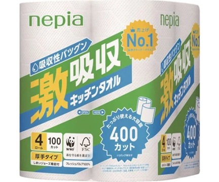 Oji Nepia 33522 Super absorbent kitchen towels (4 rolls/ pk)