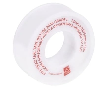 Băng keo PTFE (màu trắng, 12mm x 12m, 0.075mm) RS Pro 183-3490
