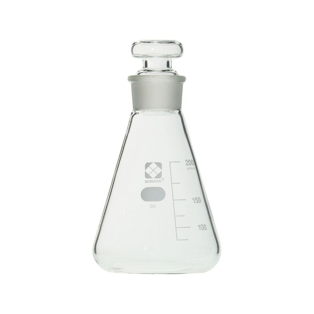 SIBATA SCIENTIFIC TECHNOLOGY 010330-0200A Stoppered Erlenmeyer Flask (with standard scale, 200mL)