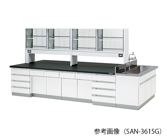 AS ONE 3-7783-02 SAN-3012G Central Laboratory Bench (Wooden Type) With Glass Door 3000 x 1200 x 800/1800mm