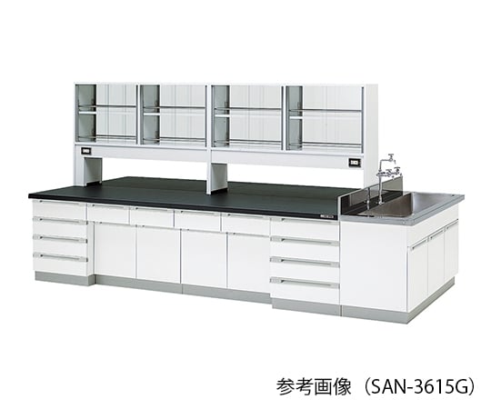 AS ONE 3-7784-01 SAN-2415G Central Laboratory Bench (Wooden Type) With Glass Door 2400 x 1500 x 800/1800mm