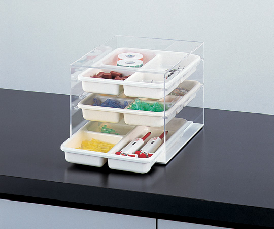 AS ONE 3-5665-01 R3 Tray Rack with Stopper (PMMA (acrylic), 3 trays stored, 273 x 370 x 243mm)