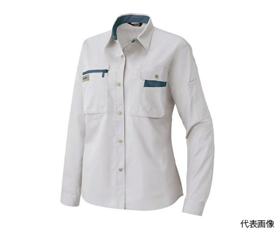 AITOZ 5329-003-11 Ladies Long Sleeve Shirt (Thin Fabric) (Silver Gray x Navy, size 11, antistatic, JIST 8118)