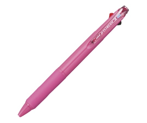 Bút bi Jet Stream màu hồng (0.5mm, 3 màu mực đen/ đỏ/ xanh) Mitsubishi Pencil SXE3-400-05.66