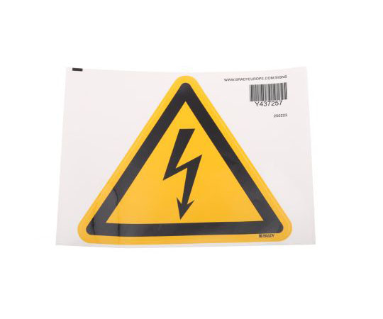 Brady 250223 Electricity Hazard Label (Black/ Yellow, Self-Adhesive PET, 200mm x 200mm)